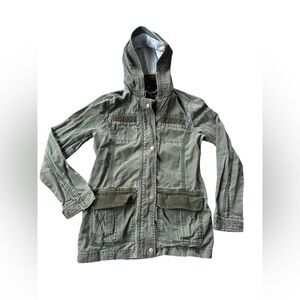 Y2K Abercrombie Kids Girls Utility Jacket Size 11/12 Green Hooded Military Style